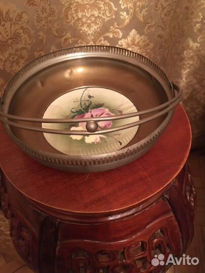 Посеребрённая чаша с ручкой и фарфоровой вставкой