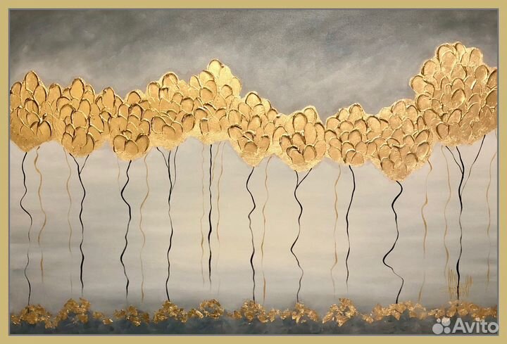 Большая картина абстракция «Золотой лес»