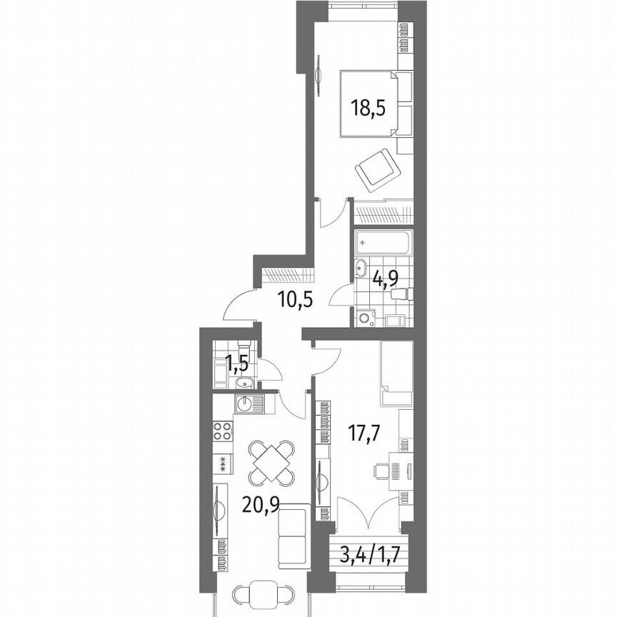 2-к. квартира, 75,7 м², 10/11 эт.