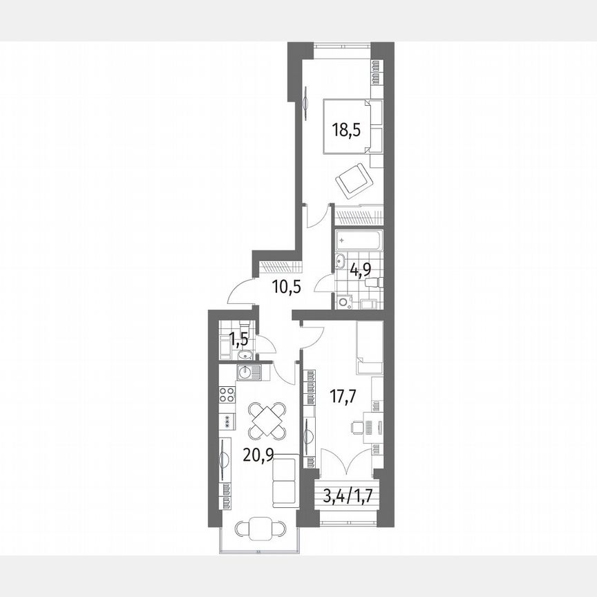 2-к. квартира, 75,7 м², 10/11 эт.