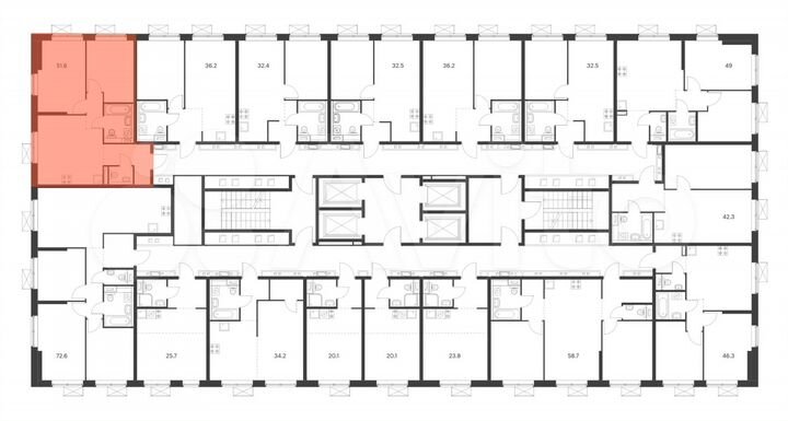 2-к. квартира, 51,6 м², 27/33 эт.