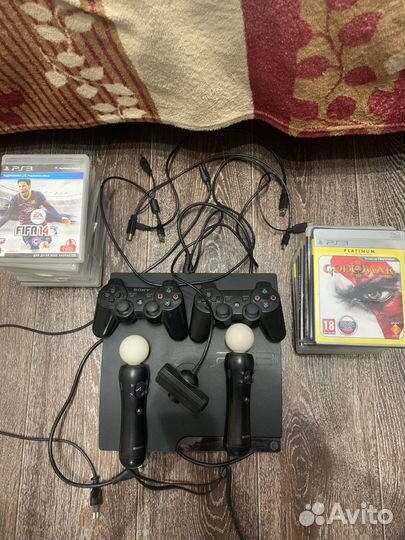 PS 3 2 геймпада 21 игра+PS Mov прошита на 500 гб