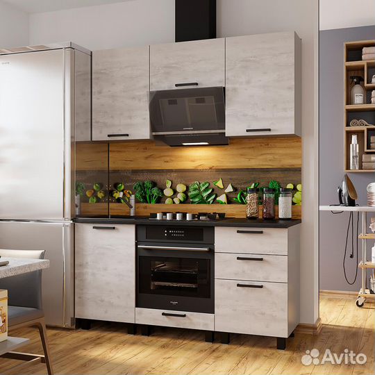 Кухня Сканди 1,6 м Белый Бетон Пайн Светлый