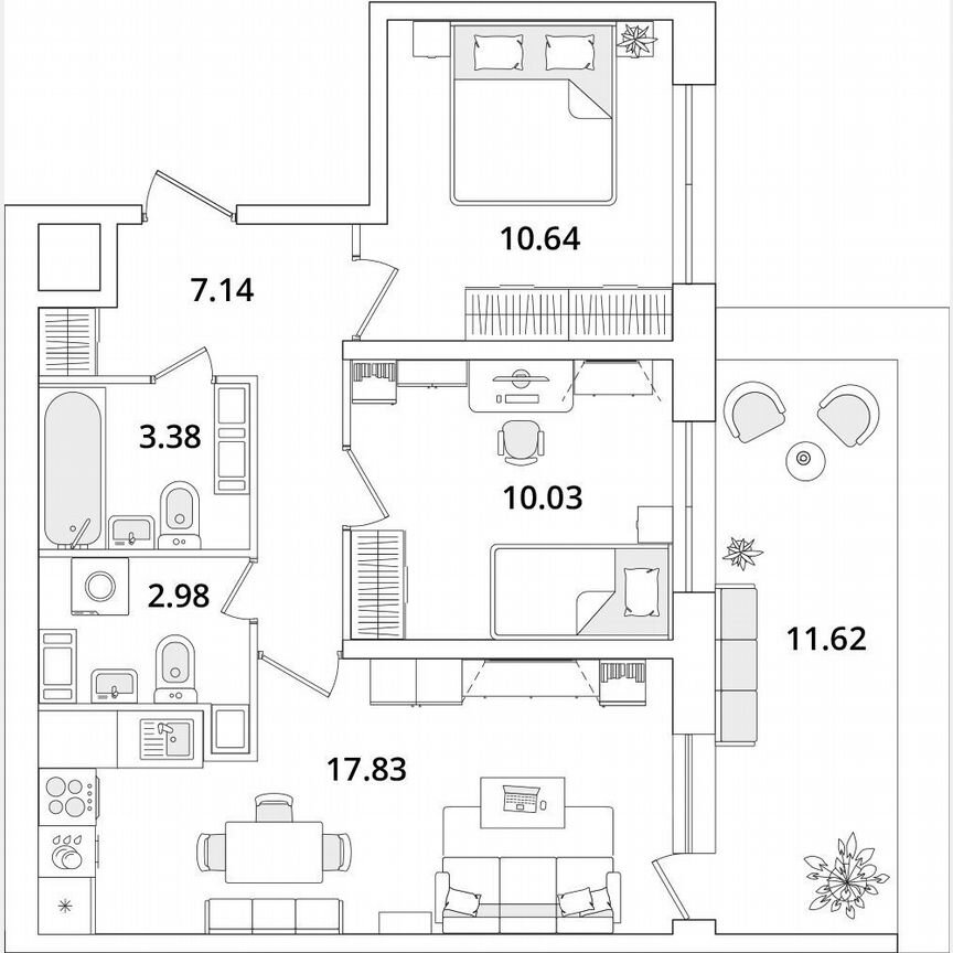 2-к. квартира, 55,5 м², 16/22 эт.