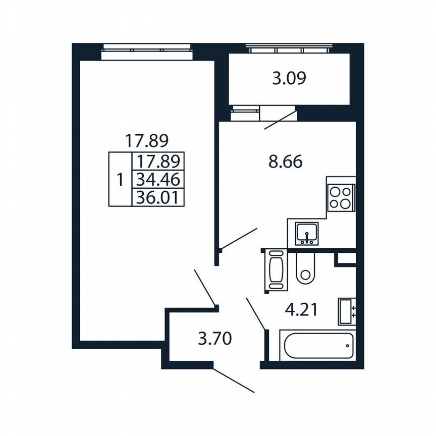 1-к. квартира, 34,3 м², 12/13 эт.