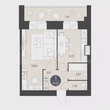 1-к. квартира, 39,4 м², 4/10 эт.