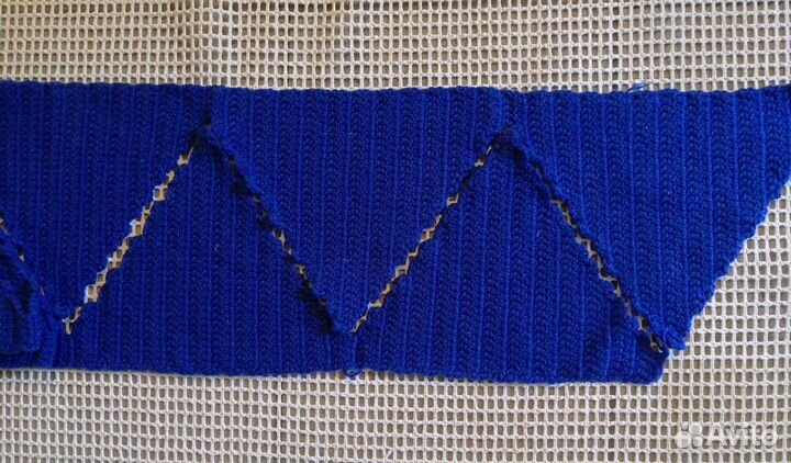 Толстая вязаная кайма большие Треугольники синий