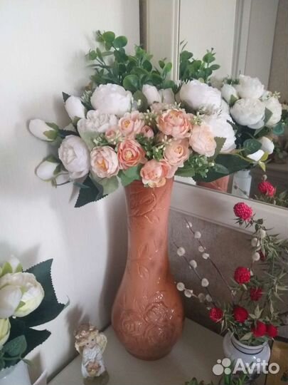 Декор искусственные пионы ваза