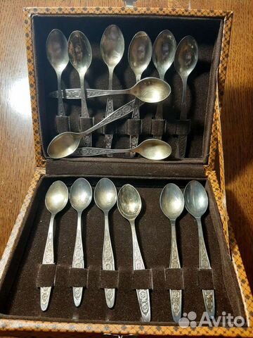 Набор ложек мельхиор с позолотой и набор десертный