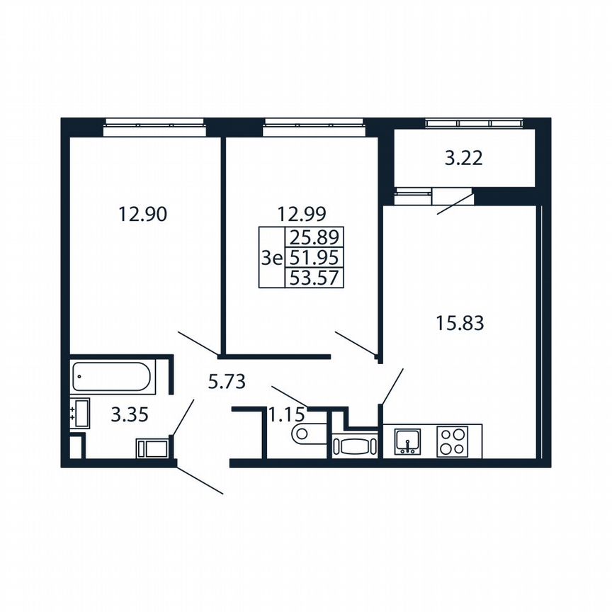 2-к. квартира, 51,3 м², 4/13 эт.