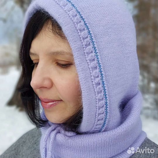 Капор капюшон, шапка капюшон вязаная пух норки