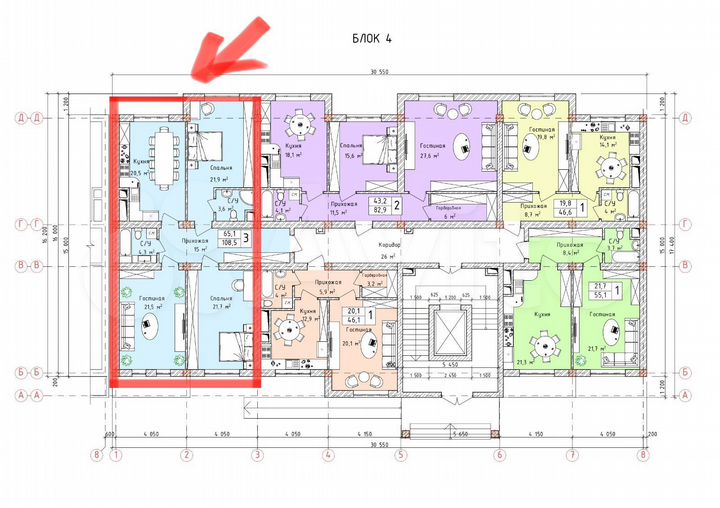 3-к. квартира, 108,5 м², 3/9 эт.