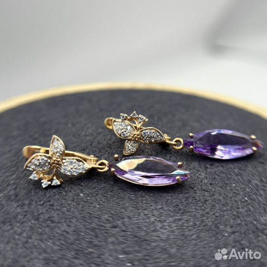 Серьги 585 вставка аметист