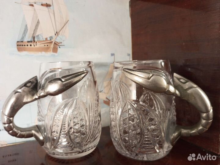 Пивная хрустальная кружка СССР с Раком