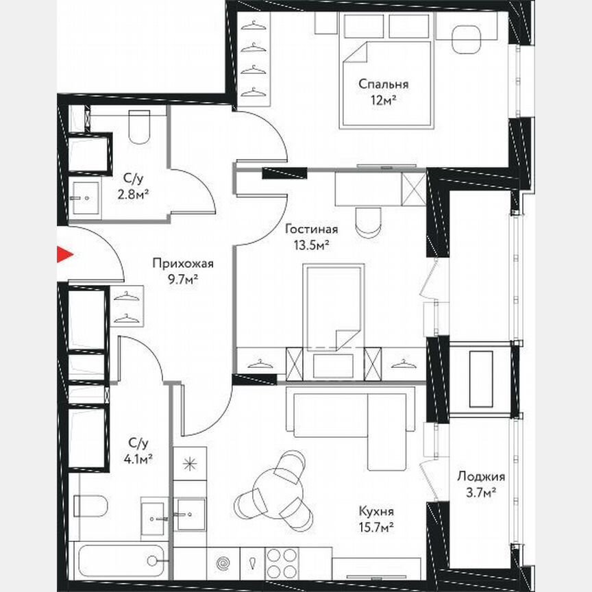 2-к. квартира, 61,5 м², 14/17 эт.