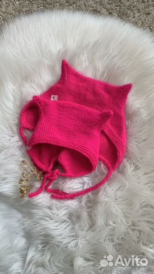 Шапка кошечка норка,цвет фуксия