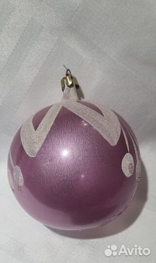Елочные игрушки СССР. Шар сиреневый с рисунком