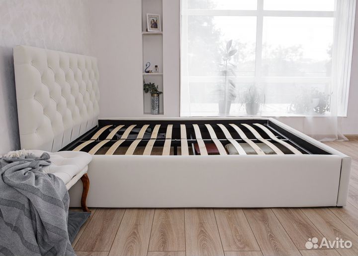 Кровать 160х200 велюр слоновая кость Барокко