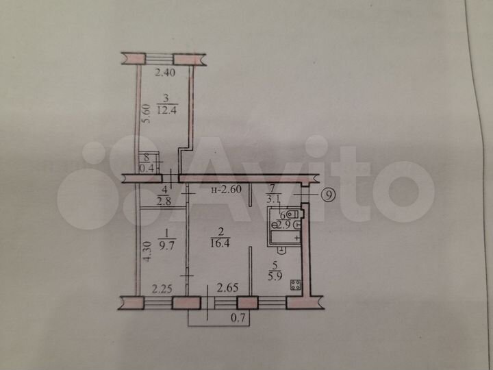 3-к. квартира, 53,6 м², 1/2 эт.