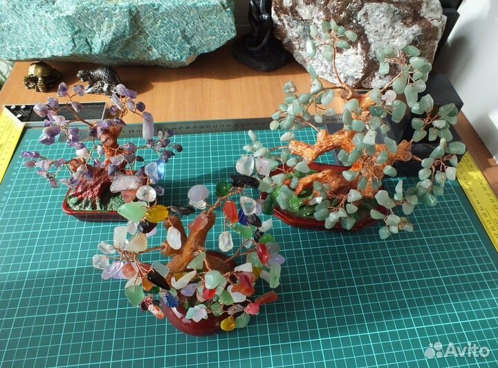 Дерево счастья из камня Нефрит Аметист Микс