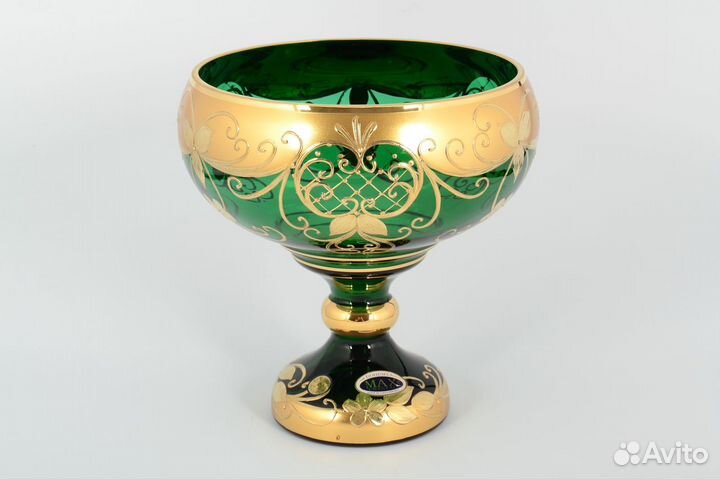 Вазы bohemia star crystal зеленая лепка Чехия