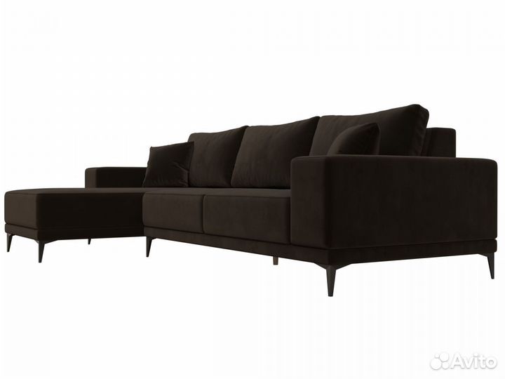 Диван угловой Льюес левый, микровельвет, коричневый