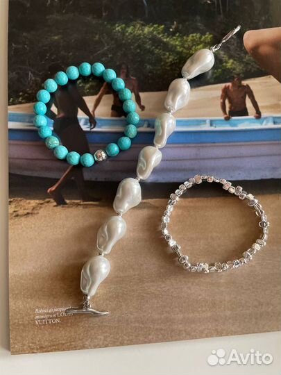 Браслеты из камней гематита, турквенита, жемчуга