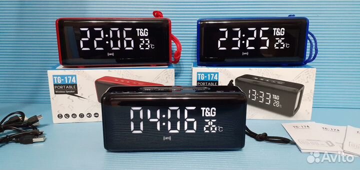 Портативная колонка TG с Цифровым Будильником