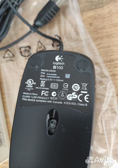 Мышь проводная оптическая Logitech B100 новая