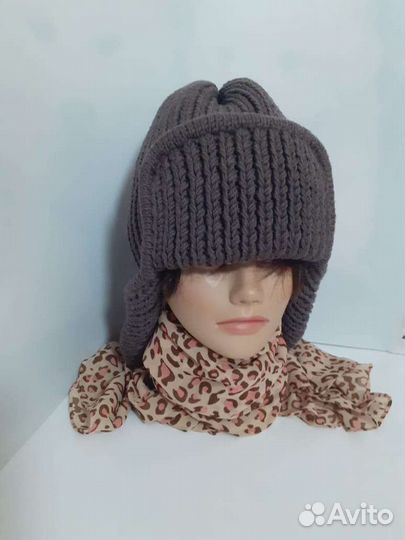 Шапка ушанка вязанная