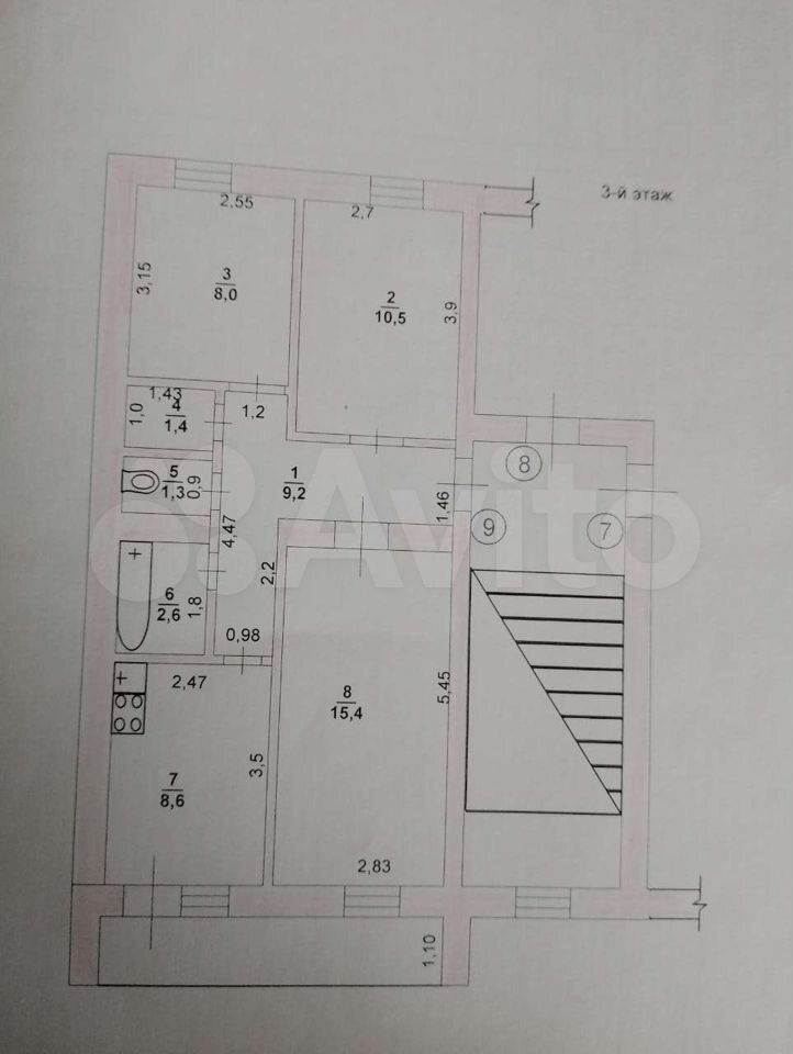 3-к. квартира, 57 м², 3/3 эт.