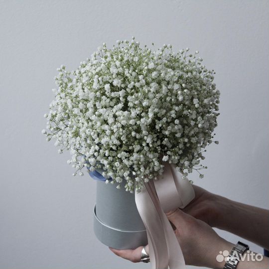 Гипсофила букет цветы в шляпной коробке