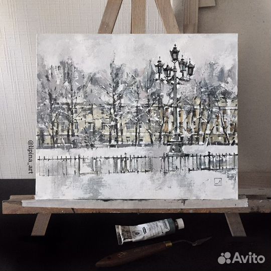 Картина маслом зимний этюд Петербург