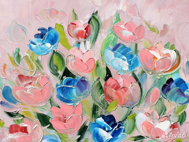 Букет цветов в вазе картина маслом на холсте