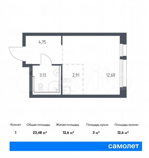 Квартира-студия, 23,5 м², 2/17 эт.