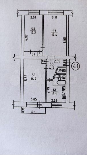 3-к. квартира, 61,2 м², 3/5 эт.