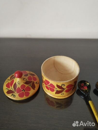 Солонка и ложки деревянные (хохлома) СССР