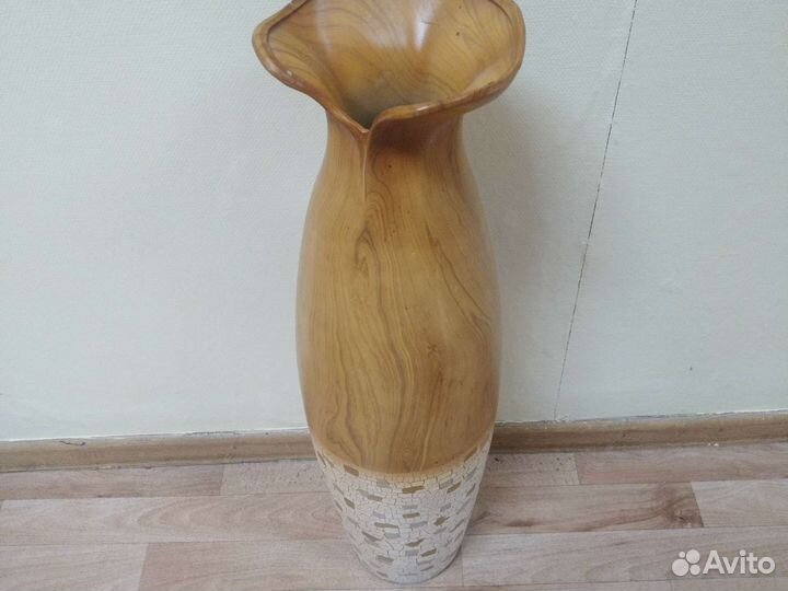 Ваза напольная, дерево, камень