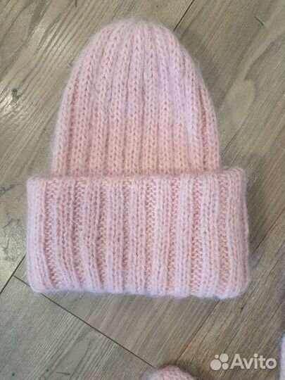 Комплект шапка, шарф и варежки из мохера