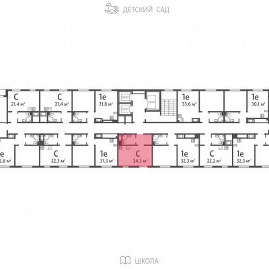 Квартира-студия, 24,3 м², 15/16 эт.