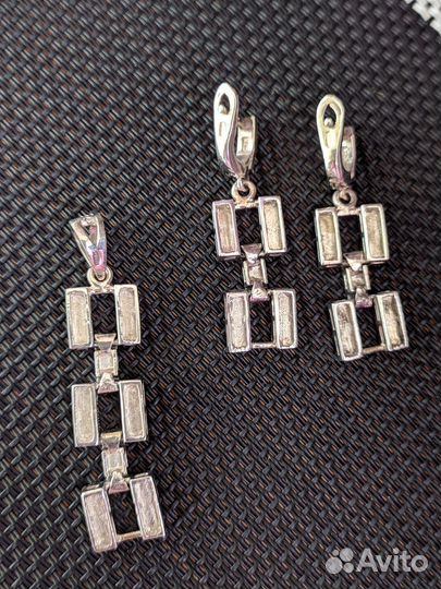 Серьги, кулон, кольцо с марказитом