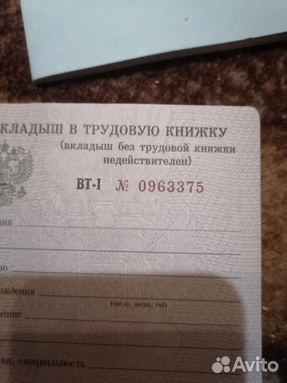 Вкладыши в трудовую. Книжку