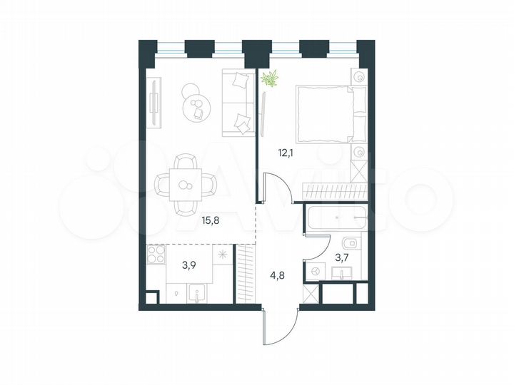 2-к. квартира, 40,3 м², 12/31 эт.