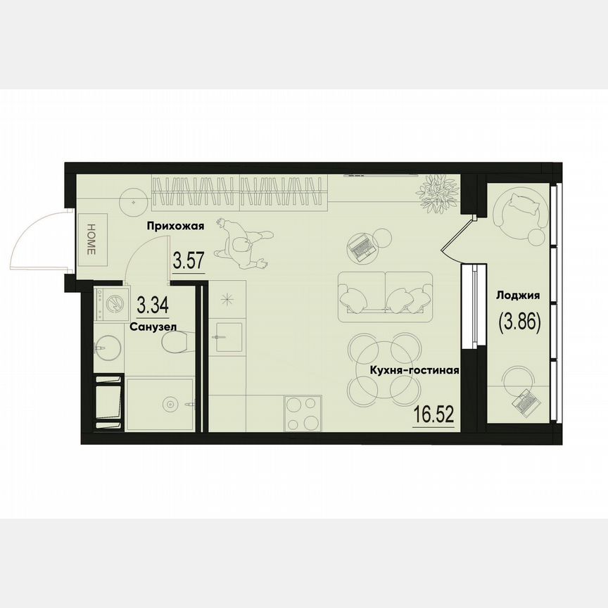 Квартира-студия, 25,4 м², 8/12 эт.