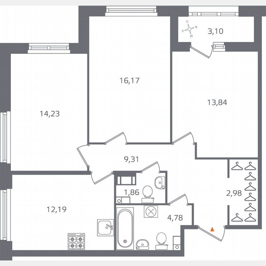3-к. квартира, 76,9 м², 7/17 эт.