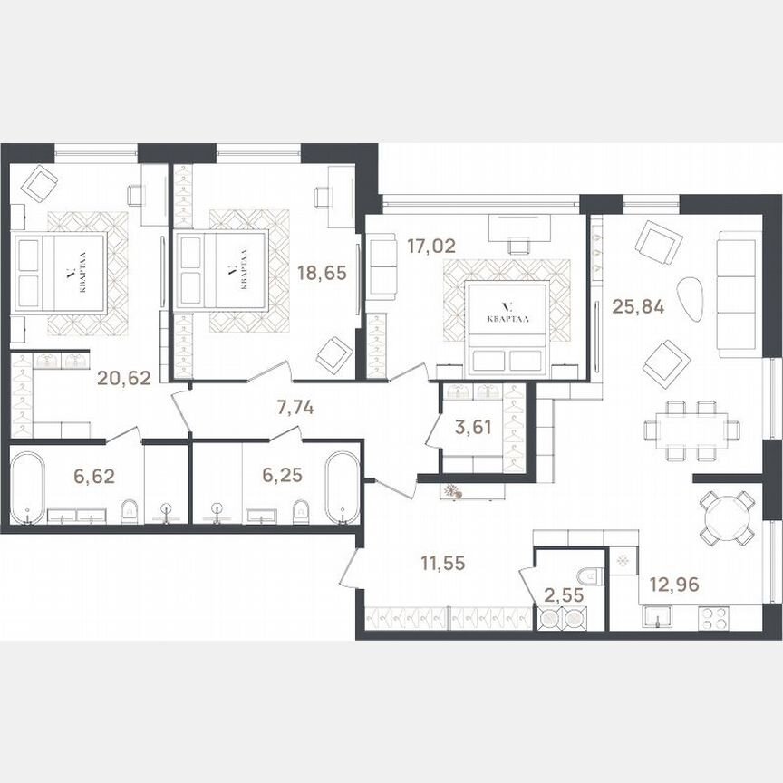 3-к. квартира, 133,4 м², 1/3 эт.
