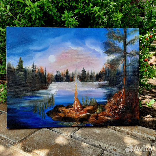 Картина маслом на холсте лесной пейзаж