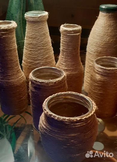 Баночки, вазочки интерьерные hand-maid основа+джут