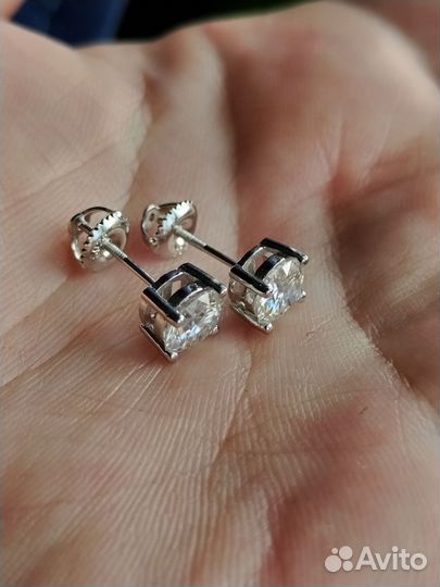 Серьги с бриллиантами 2 карата, муассанитами