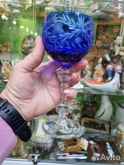 Винтажные бокалы, кобальт. Гусь Хрустальный